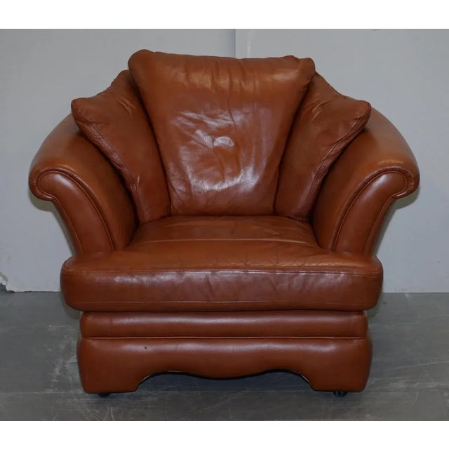 Set of Small Aged Tan Brown Leather Sofa & Matching Armchair For Sale - Image 12 of 18