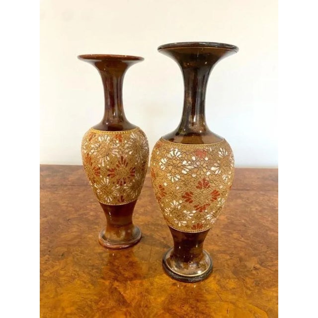 Antique Victorian Doulton Vases, 1880, Set of 2 For Sale - Image 3 of 6
