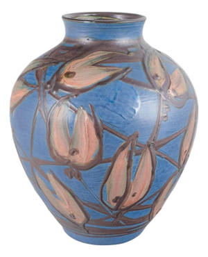 Large Blue Glazed Stoneware Vase and Floral Decorationation from Kähler, 1930s