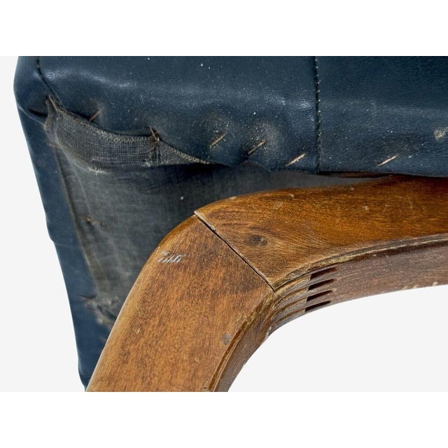 Danish Modern, Black Leatherette, Stained Wood, Footstool, Denmark, 1950s For Sale - Image 9 of 10