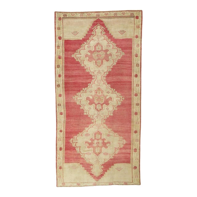 Vintage Zabihi Collection Turkish Pink Gallery Rug - 6'1" x 12'3" For Sale
