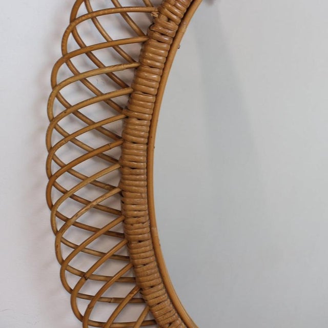 Vintage Italian Rattan Wall Mirror, 1960s For Sale - Image 4 of 14