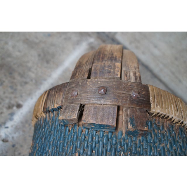 3 Antique Chinese Bentwood Woven Willow Rice Harvest Gathering Basket 26" For Sale - Image 10 of 12