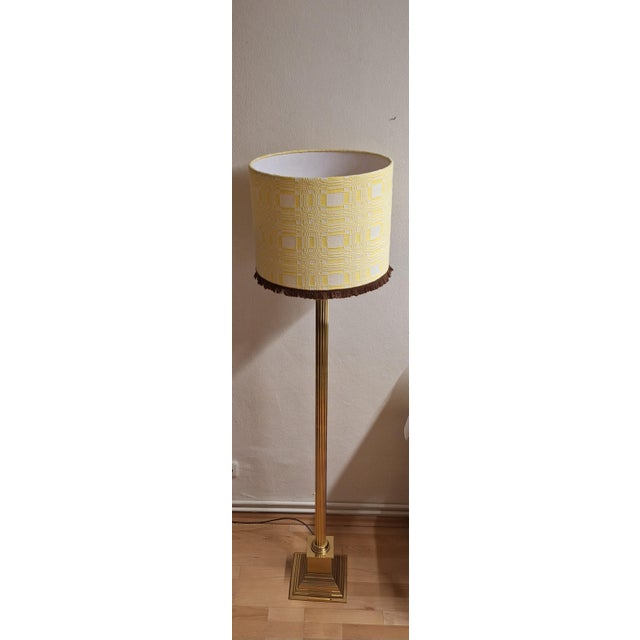 Vintage Floor Lamp with Brass Base and Handmade Fabric Shade from Lamplove, 1970s For Sale - Image 6 of 10