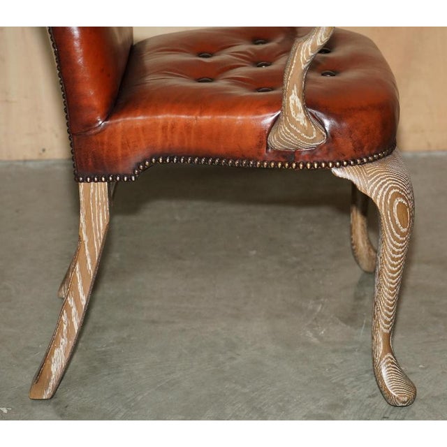 Shepherds Crook Chesterfield Dining Chairs in Limed Oak and Brown Leather, 1880, Set of 10 For Sale - Image 14 of 18