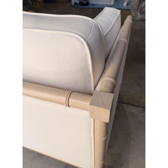 Worlds Away Worlds Away Llc. Linen and Oak Sofa For Sale - Image 4 of 5