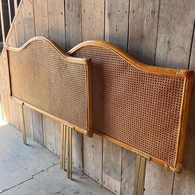Brown Single Bed Headboards in Cane and Bamboo, Set of 2 For Sale - Image 8 of 12
