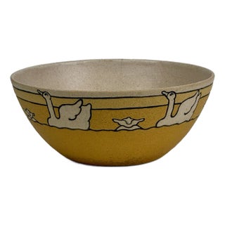 Saturday Evening Girls Paul Revere Early Yellow Round Pottery Bowl With Incised Ducks, Circa 1911 For Sale