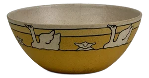 Saturday Evening Girls Paul Revere Early Yellow Round Pottery Bowl With Incised Ducks, Circa 1911