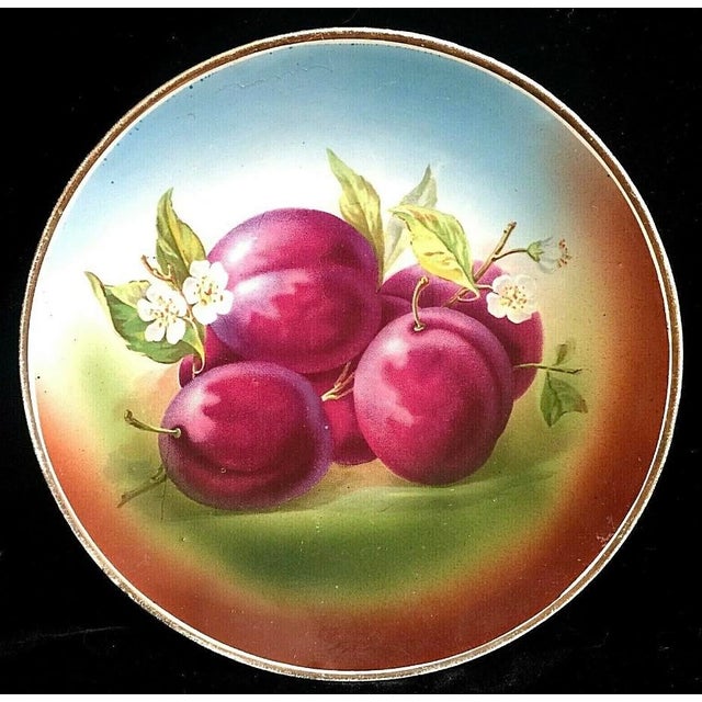 Art Nouveau Antique 1910s Plums Cabinet Wall Plate For Sale - Image 3 of 5