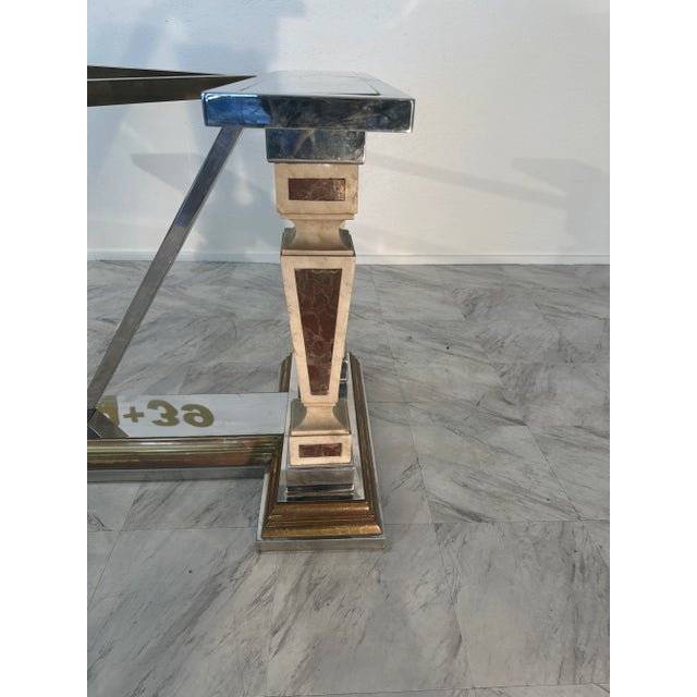 Mid-Century Modern Sculpted Metal and Marble Dining Table With Glass Top 1970 For Sale - Image 9 of 12