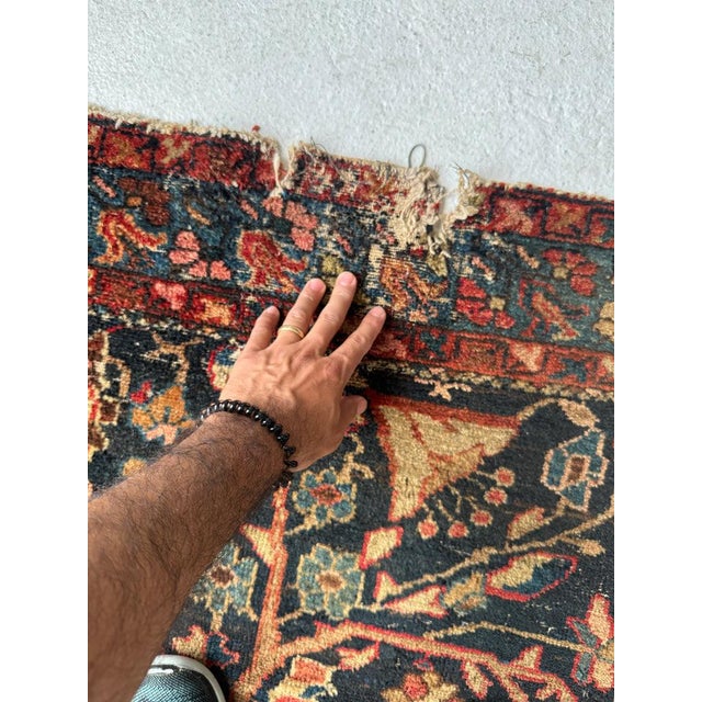 1930s 1930s Growing Tree of Life Deep Navy, Rusty, Camel with Hidden Bird Rug 4.6 x 6.8 For Sale - Image 5 of 11