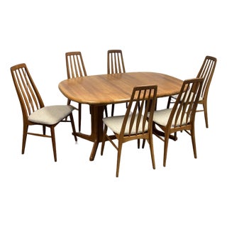 Glostrup Extension Dining Table + Six Eva Side Chairs by Niels Koefoed for Koefoeds Hornslet, Circa 1960's For Sale