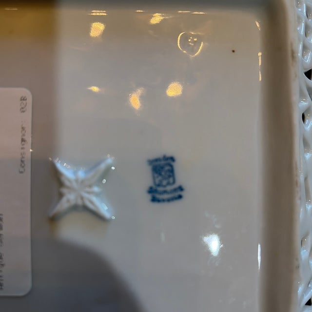 Traditional Square Antique Schumann Bavaria Hand Painted Cutwork Dish For Sale - Image 3 of 7