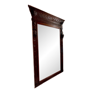 19th Century Renaissance Revival Hand-Carved Walnut Wall Mirror With Original Foxed Glass