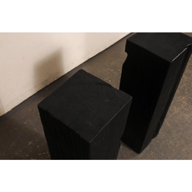 An Indonesian pair of carbonized ironwood columns from the 19th century. These antique pedestals from Indonesia have...