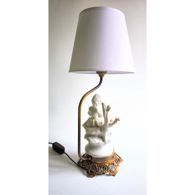 Metal Mid 20th Century Bronze and Biscuit Porcelain Table Lamp For Sale - Image 7 of 15