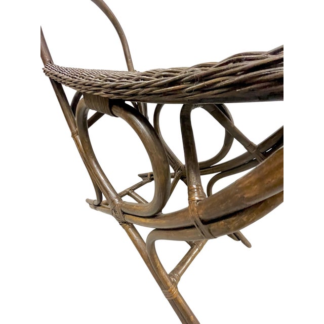 Vintage Woven Rattan & Bamboo Stool With Sculptural Loop Base For Sale - Image 6 of 18