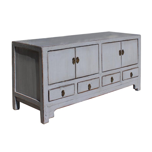 Chinese Distressed Gray Low TV Console Table Chairish