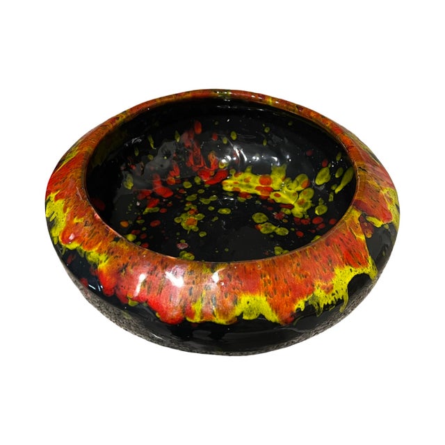 1960s Vintage Mid Century Modern 1960s Studio Pottery Ceramic Vase Large Bowl Catch All Planter Drip Lava Fire Glaze For Sale - Image 5 of 6