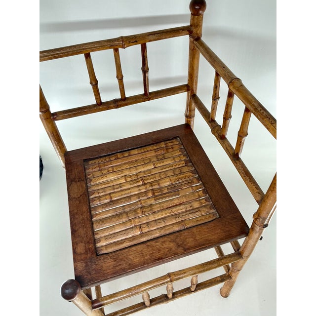 Antique English Burnt Bamboo Corner Chair or Shelf. For Sale - Image 9 of 10