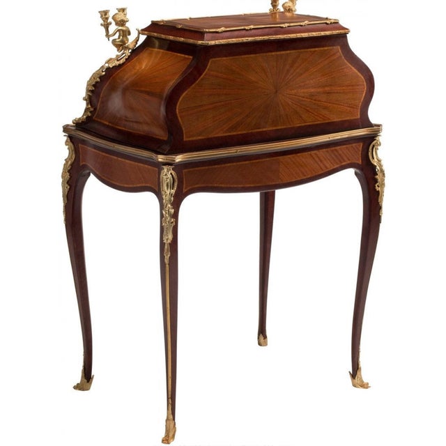 1960s Fine Louis XV Style Gilt Bronze Mounted Inlaid Marquetry Secretary Desk For Sale In New York - Image 6 of 7