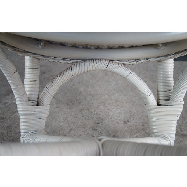 Late 20th Century 2 Wicker White Painted Boho Chic Cottage Farmhouse Patio Armchairs For Sale - Image 11 of 11