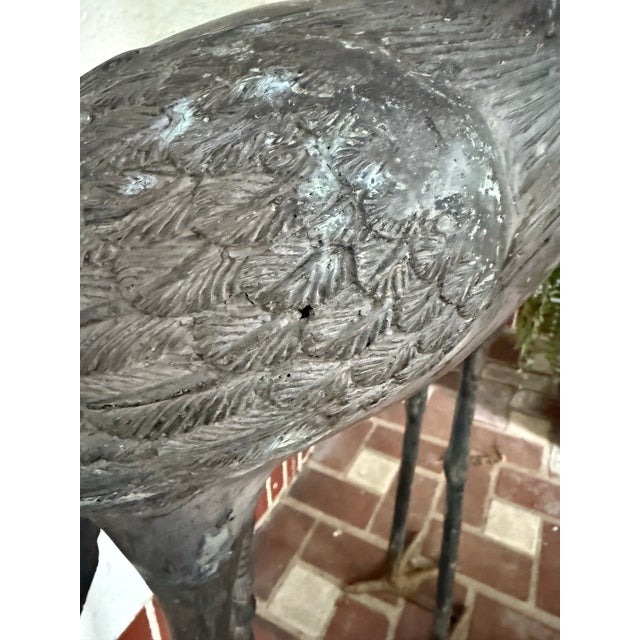 A Pair of Vintage Bronze Crane Garden Sculptures For Sale - Image 9 of 12