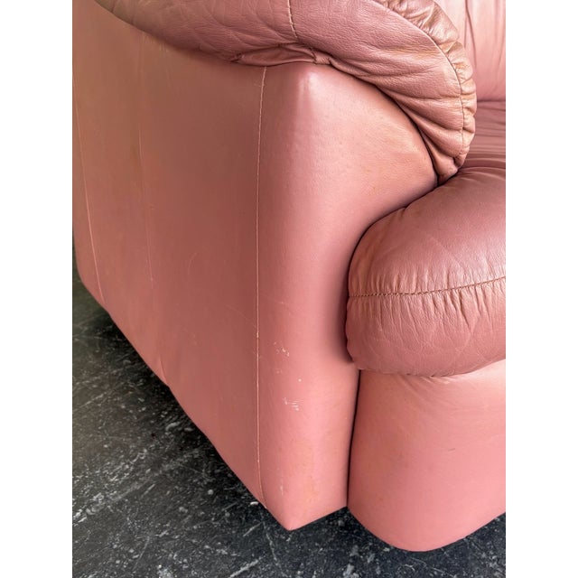 Postmodern Postmod Pink Leather Loveseat W/ Otto For Sale - Image 3 of 18