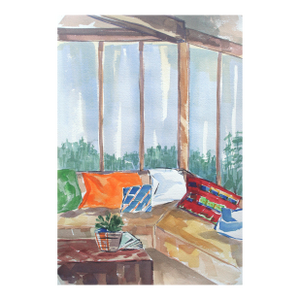 "Living Room View" Interior Watercolor Still Life by Doris Warner