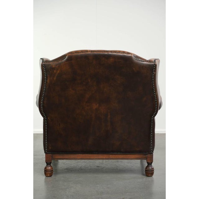 Vintage English Cowhide Chesterfield Wing Armchair For Sale - Image 4 of 13