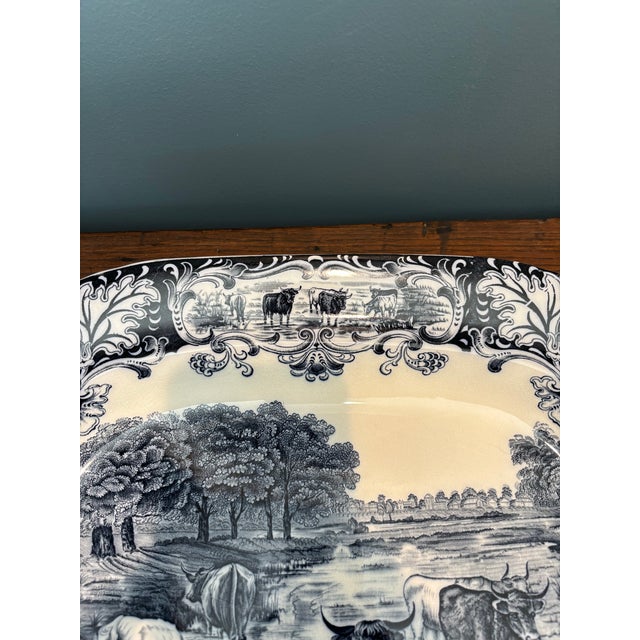 American Antique Wedgwood Blue Transferware Platter With Cattle Motif. For Sale - Image 3 of 11