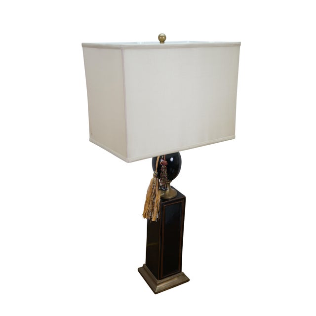Mid-Century Modern Mid 20th Century French Maison Le Dauphin Porcelain & Brass Monolith Table Lamp 35" For Sale - Image 3 of 14