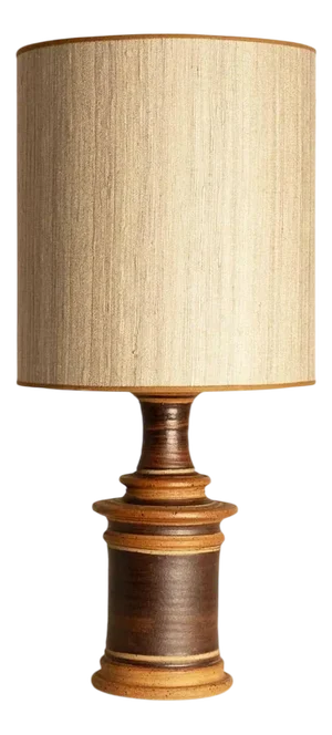 Textured Ceramic Table Lamp with Lampshade attributed to R. Houben, 1970s