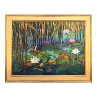 Jerry Greenberg "Water Lily World" Contemporary Realistic Texas Nature Landscape Painting, 2015 For Sale