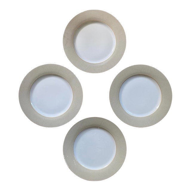 Set of Four (4) Godinger Pea Green and Gold Lattice 10.75” Plates For Sale