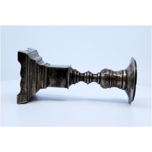Low Silver Candlestick with Square Shaft and Base For Sale - Image 3 of 9