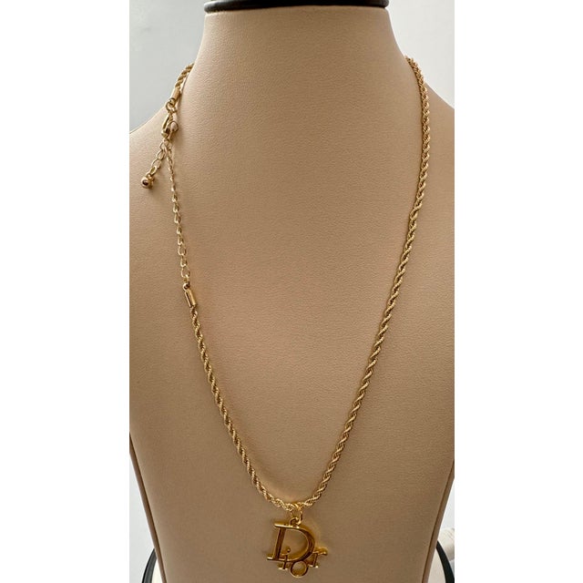 Authentic Christian DIOR Repurposed Charm Pendant Necklace Logo Gold For Sale - Image 10 of 18