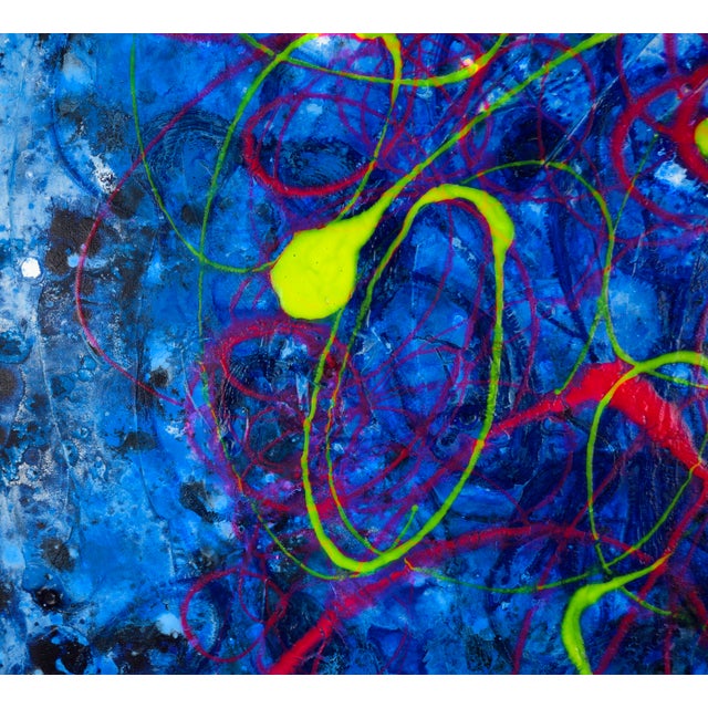 Blue Ocean Lights - Expressionist Composition in Acrylic on Canvas by Charles David Francis For Sale - Image 8 of 9