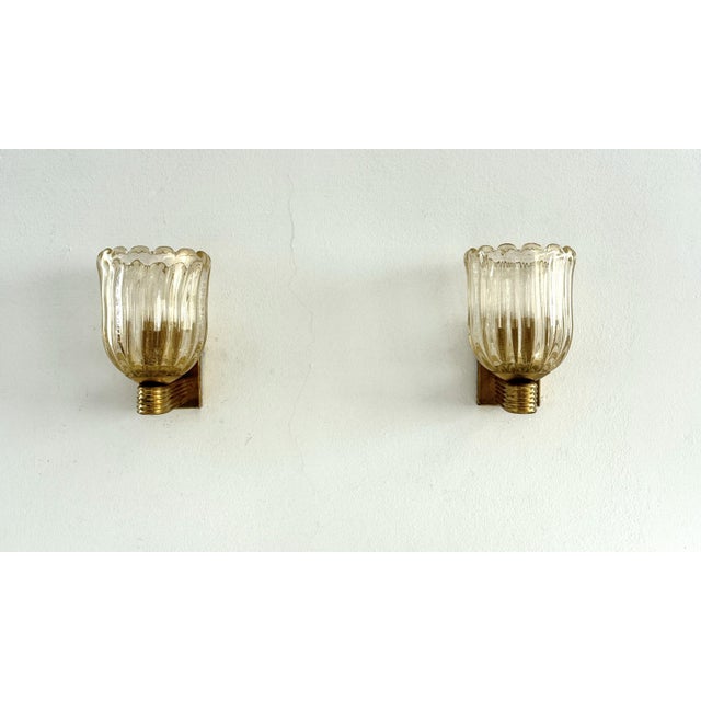 Art Deco Italian Murano Crystal Glass and Brass Wall Sconces, 1990s, Set of 2 For Sale - Image 10 of 14