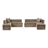Contemporary Grey Suede Tufted L-Shaped Corner Sofas, Set of 2 For Sale
