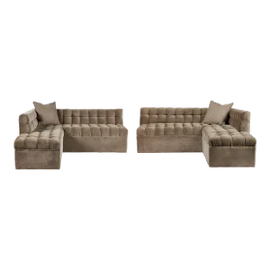 Contemporary Grey Suede Tufted L-Shaped Corner Sofas, Set of 2