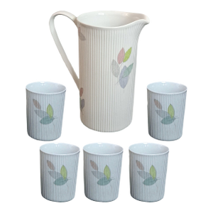 Early 20th Century Arzberg Germany Bone China Pitcher & 5 Glasses Set Arz3415 Athena ith Leaves