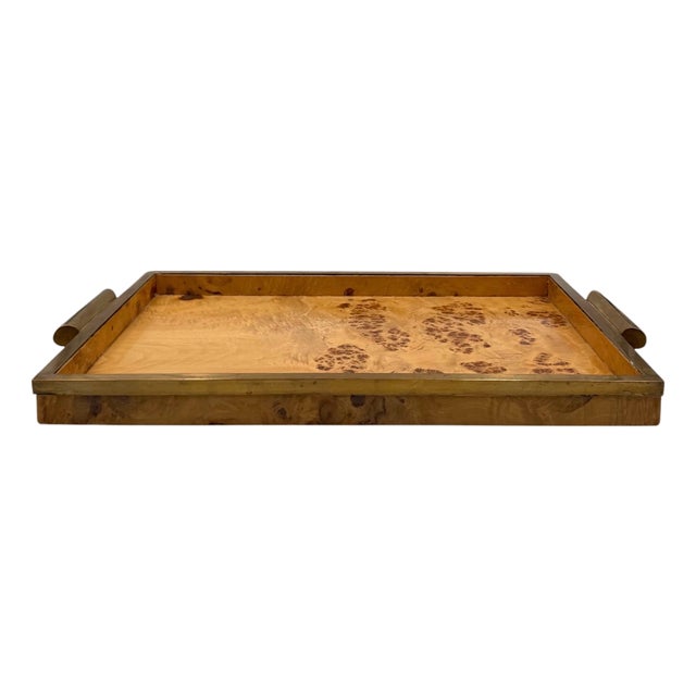 Hollywood Regency Brass and Burl Tray, Italy, 1970s For Sale
