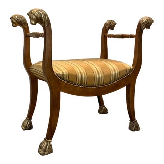 Baker Empire Style Gold Silk Bench For Sale