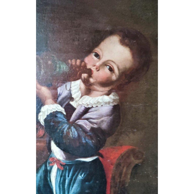 Child Drinks from a Wine Flask, Oil on Canvas, Early 1700s, Oil on Canvas For Sale - Image 4 of 6