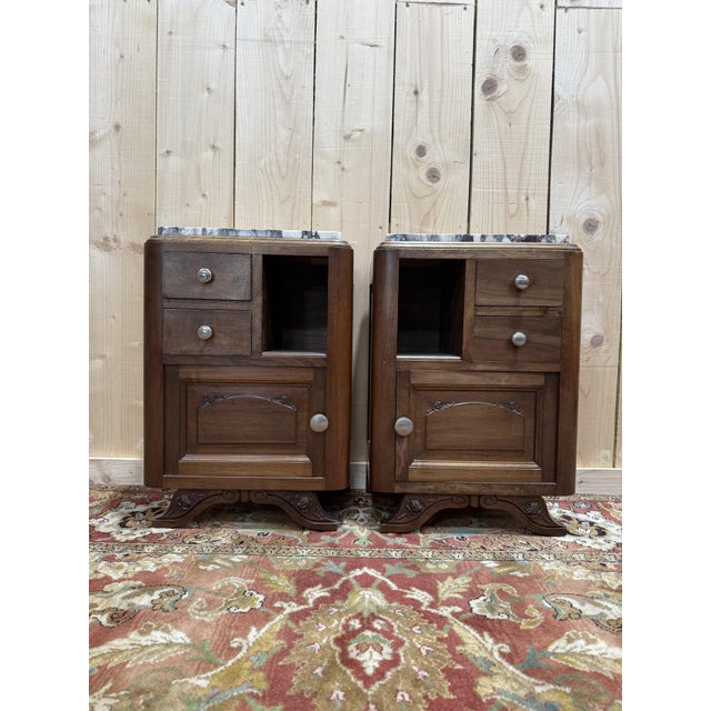 Vintage Art Deco Bedside Tables in Walnut, 1940s, Set of 2 For Sale - Image 9 of 9