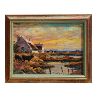 Untitled - Cows, Unknown Artist Acrylic on Board For Sale