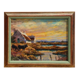 Untitled - Cows, Unknown Artist Acrylic on Board