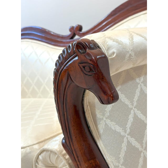 Mid 20th Century Vintage Duncan Phyfe Style Loveseat With Carved Horse Head Arm Details For Sale - Image 5 of 18